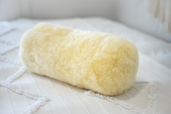 Medical Roller Pillow Sheepskin Fur Pillow, Real fur pillow, Creamy White Fur Pillow, Roller sheepskin pillow , Both side fur
