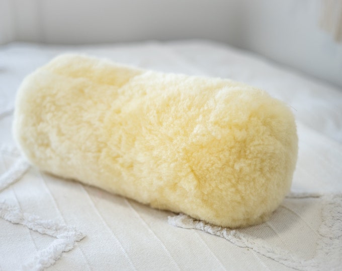 Roller Pillow Sheepskin Fur Pillow, Real fur pillow, Creamy White Fur Pillow, Roller sheepskin pillow , Both side fur