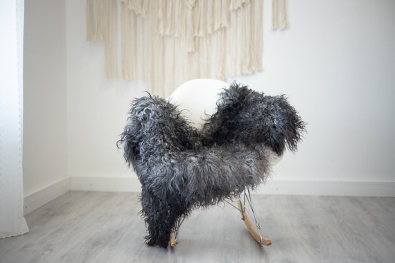 Real Sheepskin Rug Genuine Rare Gotland Sheepskin Rus - Curly Fur Rug Scandinavian Sheep skin - Gray Sheepskin #G37