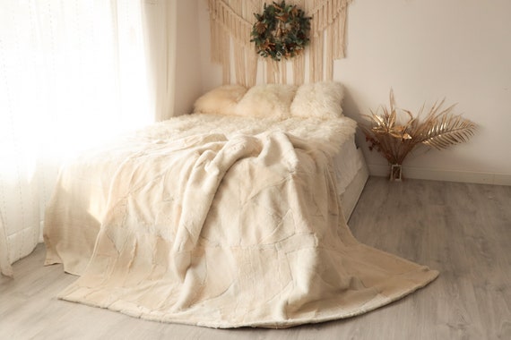 Luxurious Patchwork Toscana Sheepskin Real Fur Throw | Real Fur Blanket | Sheepskin throw | Boho Throw | FUFU7