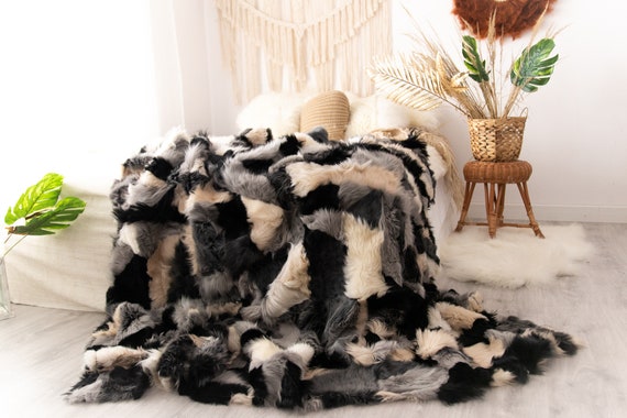 Luxurious Toscana Sheepskin Real Fur Throw | Real Fur Blanket | Sheepskin throw | Throw | Fu992
