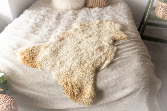 Real Sheepskin Rug Genuine Rare Gotland Sheepskin Rus - Curly Fur Rug Scandinavian Sheep skin - White Ivory Sheepskin #Bohgot7