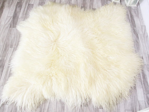 Double Real Mongolian Sheepskin Rug Square Sheepskin Rug Curly fur