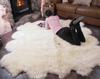 Genuine Natural creamy white Sheepskin Rug, Pelt,  Giant Sheepskin throw Octo Deca