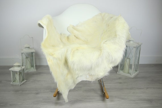 Natural Real Goatskin Rug, Goat Hide Goat Rug Ivory White #Goat14