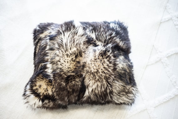 Sheepskin Fur Pillow, Real fur pillow, Black mouflon fur pillow, Square sheepskin pillow, Black pillow, scandinavian pillow, Both side fur