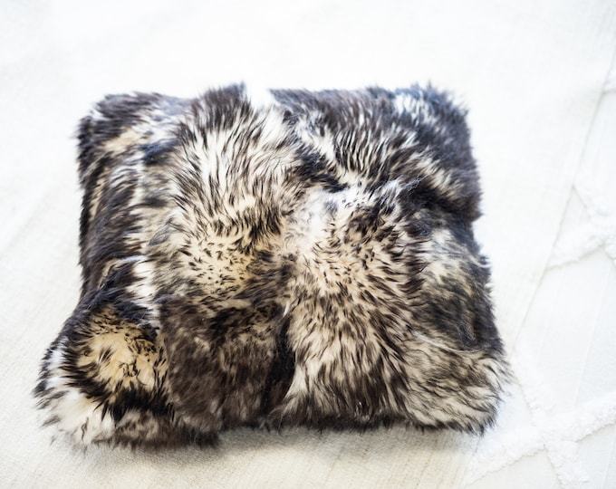 Sheepskin Fur Pillow, Real fur pillow, Black mouflon fur pillow, Square sheepskin pillow, Black pillow, scandinavian pillow, Both side fur
