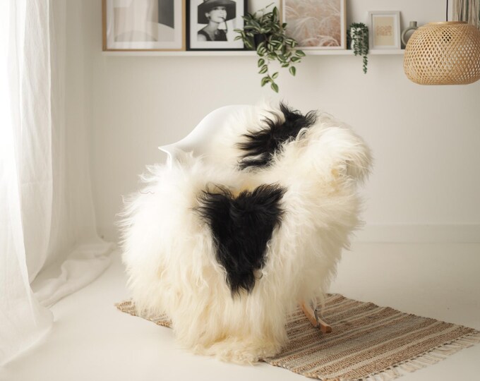 Real Icelandic Sheepskin Rug Scandinavian Decor Sofa Sheepskin throw Chair Cover Natural Sheep Skin Rugs Ivory Black #IS267