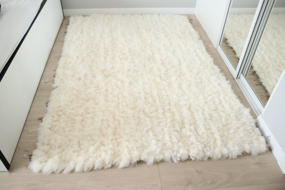 Exclusive Genuine Unique WOVEN Lamb Sheepskin, Lambskin Rug, Pelt, Throw, Blanket Giant Extra Large -Creamy White