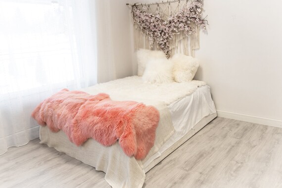 Double Pink Merino Sheepskin Rug | Long rug | Shaggy Rug | Chair Cover | Area Rug | Pink Rug | Carpet | Pink Throw | Sheep Skin