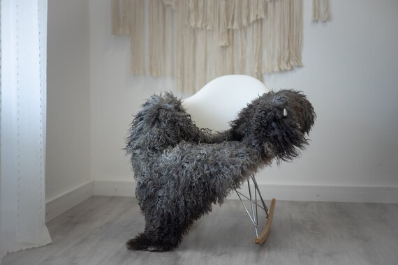Real Sheepskin Rug Genuine Rare Gotland Sheepskin Rus - Curly Fur Rug Scandinavian Sheep skin - Gray Sheepskin #G29