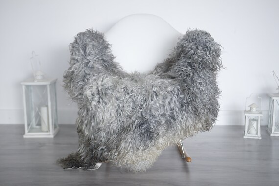 Real Sheepskin Rug Genuine Rare Gotland Sheepskin Rus - Curly Fur Rug Scandinavian Sheepvskin - Gray Sheepskin #1got9