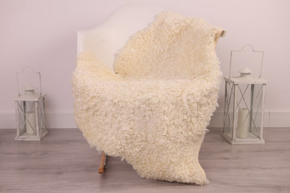 Real Sheepskin Rug Genuine Rare Gotland Sheepskin Rus - Curly Fur Rug Scandinavian Sheepvskin - Beige White Sheepskin #4Margot21