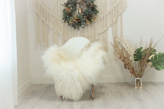 Real Icelandic Sheepskin Rug Scandinavian Decor Sofa Sheepskin throw Chair Cover Natural Sheep Skin Rugs Brown Ivory #Iceland95