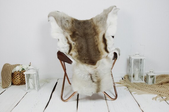 Reindeer Hide | Reindeer Rug | Reindeer Skin | Throw XXL EXTRA LARGE - Scandinavian Style Christmas Decor Brown White Hide #Kre9