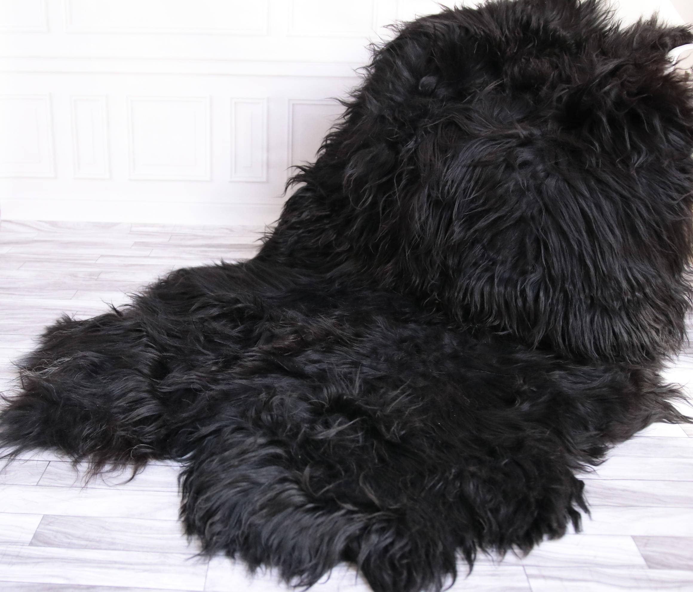 ON SALE Black Sheepskin Rug, Quatro Sheepskin, Black Sheepskin Throw