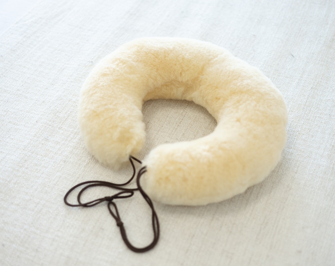 Natural Neck Pillow Sheepskin Fur Pillow, Real fur pillow, Creamy White Fur Pillow, Neck sheepskin pillow , Both side fur