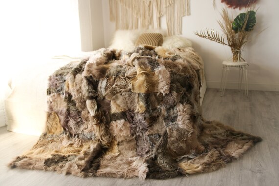 Luxurious Toscana Sheepskin Real Fur Bed Spread Throw Real Fur Blanket Sheepskin throw Sofa Cover Comforter Boho 1FU20