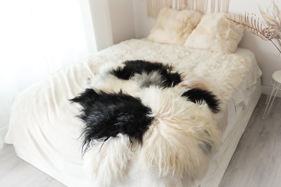 Patchwork Real Icelandic Sheepskin Rug Scandinavian Decor Sofa Sheepskin throw Chair Cover Natural Sheep Skin Rugs Gray Fur Rug #2patchwork7
