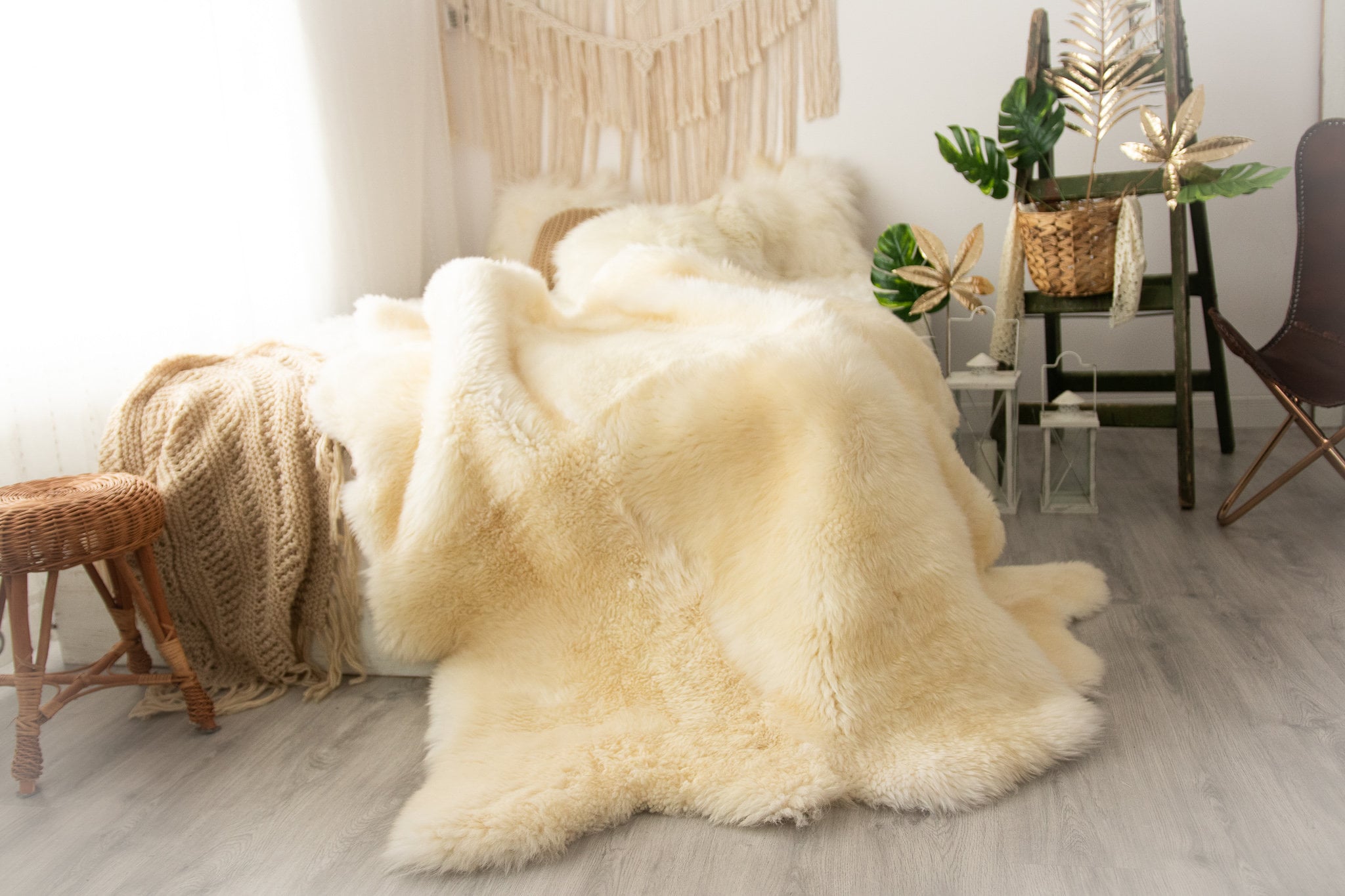 Real Fur Sheepskin Throw Super Large Sheepskin Rug Boho Blanket Merino