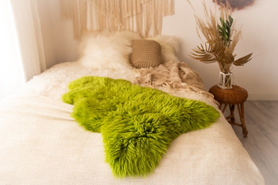 Real Sheepskin Rug Shaggy Rug Chair Cover Sheepskin Throw Sheep Skin Green Sheepskin Scandinavian Home Decor Rugs #Nuher18