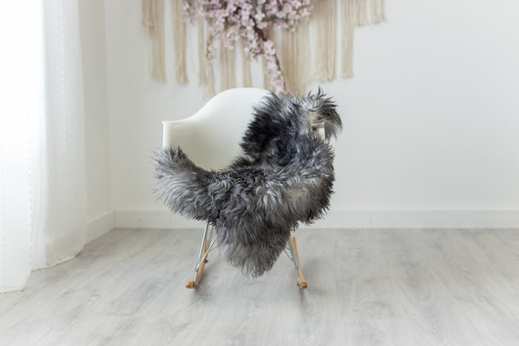 Real Sheepskin Rug Genuine Rare Gotland Sheepskin Rus - Curly Fur Rug Scandinavian Sheep skin - Gray White Sheepskin #G6
