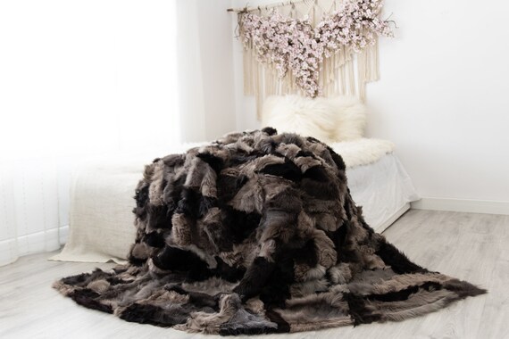 Luxurious Patchwork Toscana Sheepskin Real Fur Throw | Real Fur Blanket | Sheepskin throw | Sheepskin Blanket | Boho Throw |FuFu51
