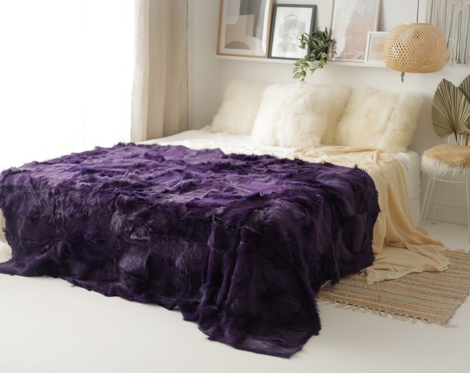 Luxurious Patchwork Toscana Sheepskin Rug Fur Throw | Real Fur Blanket | Sheepskin throw | Purple Sheepskin Blanket Boho |FuFu409