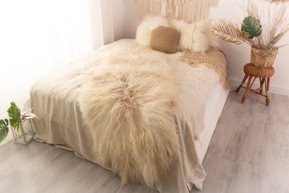Double Icelandic Sheepskin Rug Long rug Large Sheepskin Throw Chair Cover Curly Sheepskin Carpet Ivory Sheepskin Sheep Skin Rug | POL16