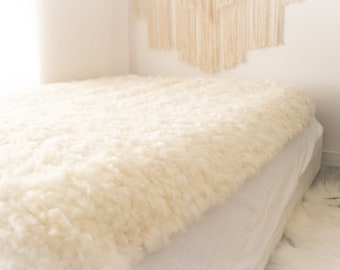 Exclusive Genuine Unique WOVEN Lamb Sheepskin, Lambskin Rug, Pelt, Throw, Blanket Giant Extra Large -Creamy White