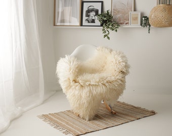 Real Sheepskin Rug Genuine Rare Gotland Sheepskin Rus - Curly Fur Rug Scandinavian Sheep skin - Ivory Sheepskin #G7