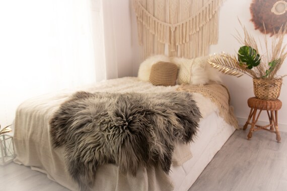 Double XXL Sheepskin Rug | Long rug | Shaggy Rug | Chair Cover | Runner Rug | Carpet | Gray White Sheepskin | Sheepskin Rug | POL15