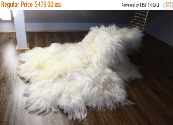 ON SALE Exclusive Genuine Natural rare Icelandic Sheepskin Rug, Pelt, soft long fur Sexto