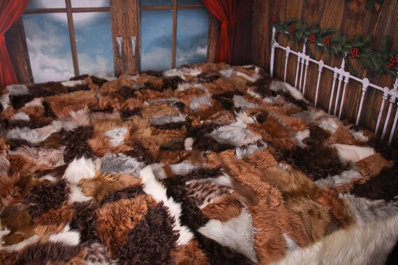 Luxurious Toscana Sheepskin Real Fur Bed Spread Throw Real Fur Blanket Sheepskin throw Sofa Cover Luxury Blanket Comforter Brown #FU27