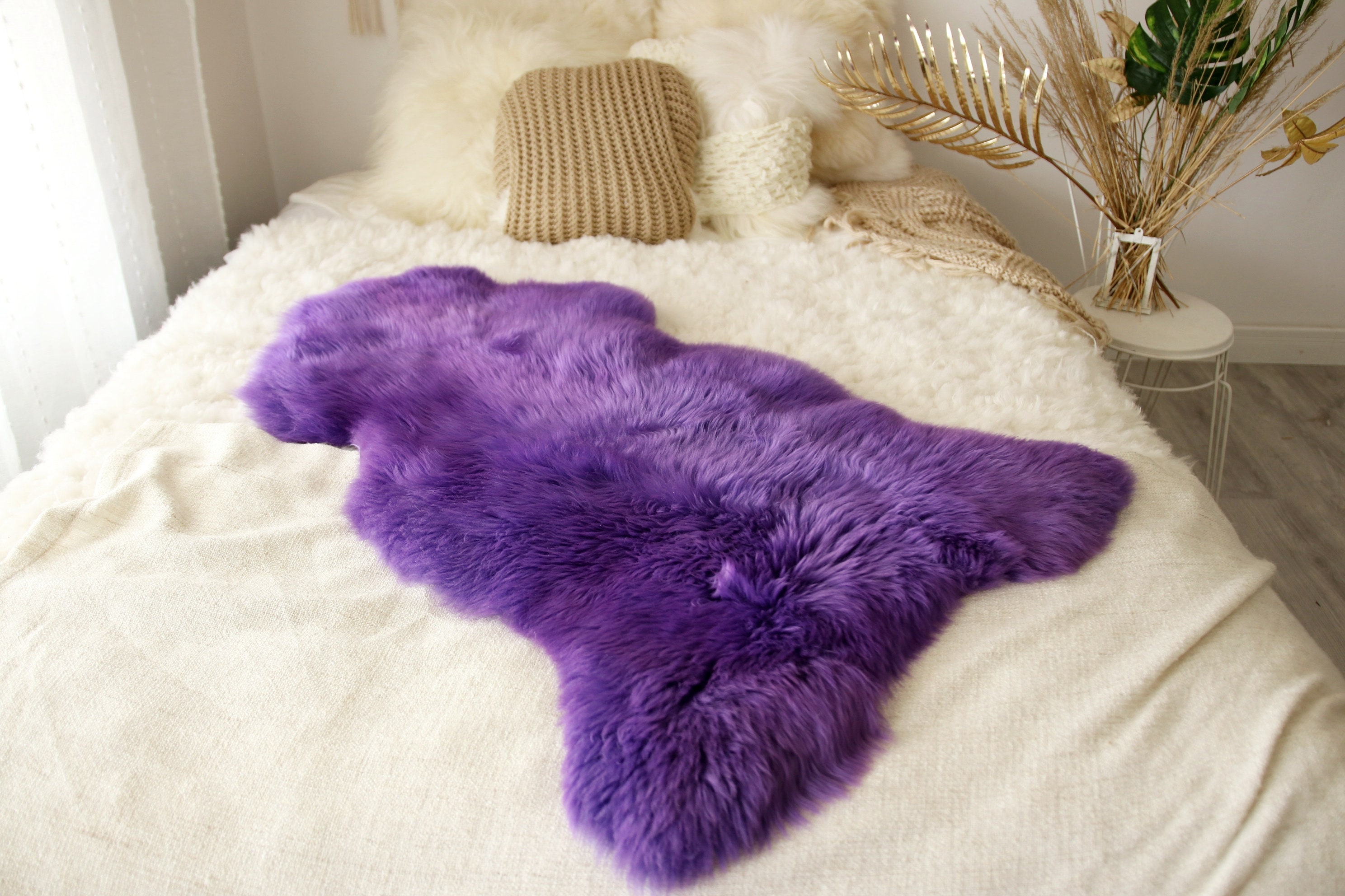 Genuine Natural Purple Sheepskin Rug Sheepskin Throw Scandinavian Style