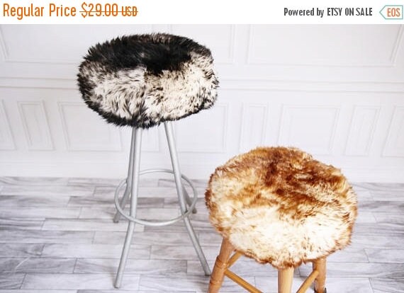 ON SALE Sheepskin Stool Cover | Round Stool Cover | Furry Stool | Scandinavian Decor | Stool Cover | Ottoman Cover | Chair Pad