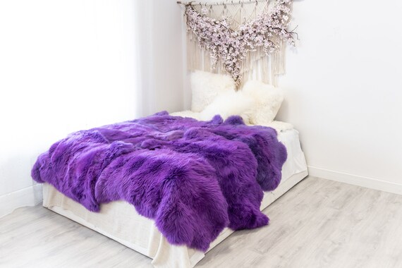 Genuine Natural Purple Merino Sheepskin Rug, Pelt, Giant Sheepskin Rug, Large Sheepskin Rug Sheepskin throw Black Sheep Skin Purple Blanket
