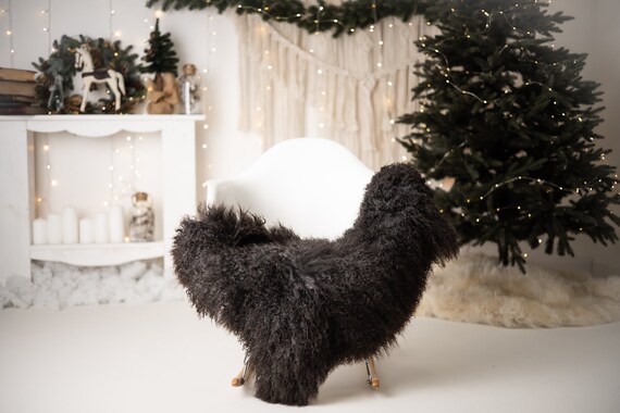 Real Sheepskin Rug Genuine Rare Gotland Sheepskin Rus - Curly Fur Rug Scandinavian Sheep skin - Curly Rug Gray Sheepskin #G84