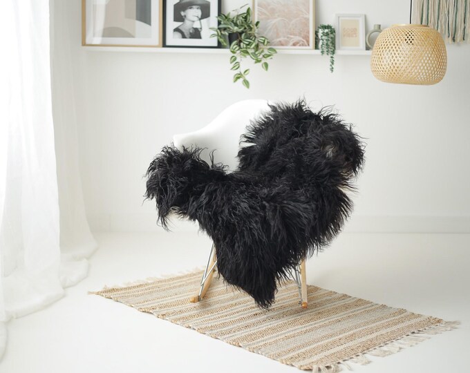 Real Icelandic Sheepskin Rug Scandinavian Decor Sofa Sheepskin throw Chair Cover Natural Sheep Skin Rugs Curly Black #IS85