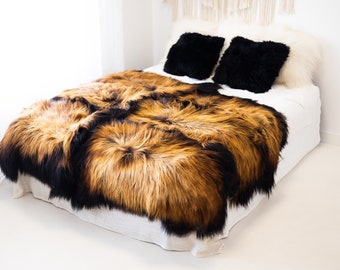 Genuine Natural Icelandic Black Brown Sheepskin Rug, Pelt,  Giant Sheepskin Rug, Large Sheepskin Rug, Sheepskin throw Sheep Skin