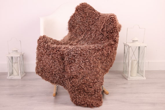 Real Sheepskin Rug Genuine Rare Gotland Sheepskin Rus - Curly Fur Rug Scandinavian Sheepvskin - Brown Sheepskin #4Margot17