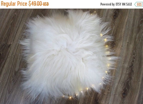ON SALE Beautiful Natural Creamy White Real Sheepskin Decorative Cushion Both Side Fur Scandinavian Style