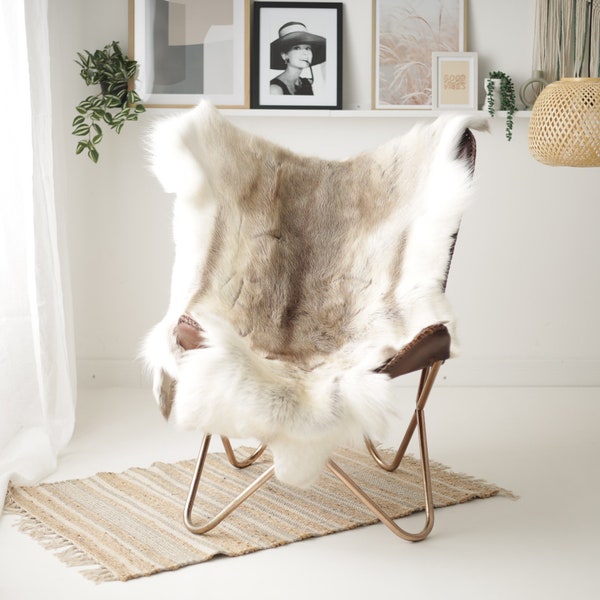 Reindeer Hide | Reindeer Rug | Reindeer Skin | Throw XXL EXTRA LARGE - Scandinavian Style Christmas Decor Brown White Hide #Re327