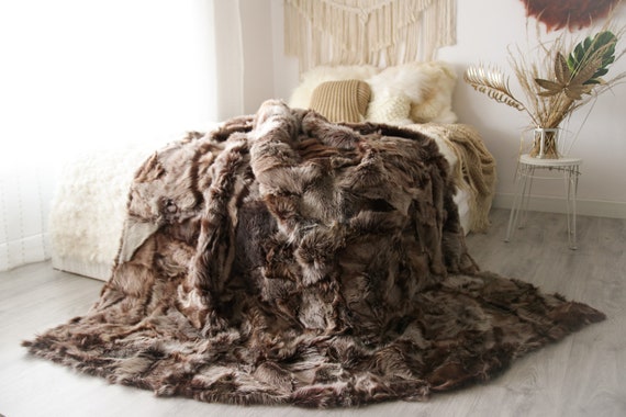 Luxurious Patchwork Toscana Sheepskin Real Fur Throw | Real Fur Blanket | Sheepskin throw | Boho Throw |2FU13
