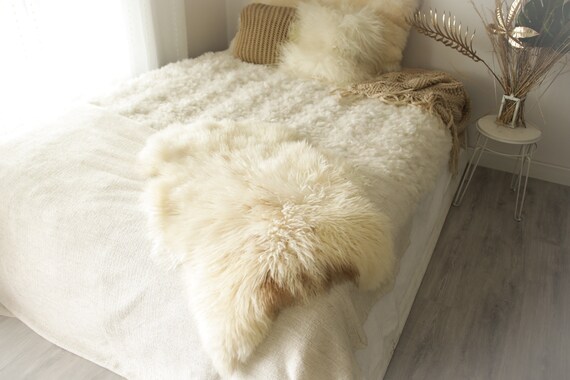 Real Sheepskin Rug Genuine Rare Gotland Sheepskin Rus - Curly Fur Rug Scandinavian Sheepvskin - Ivory Brown Sheepskin #0Margot12