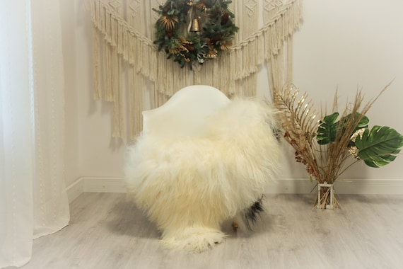 Real Icelandic Sheepskin Rug Scandinavian Decor Sofa Sheepskin throw Chair Cover Natural Sheep Skin Rugs Ivory Black #Iceland74