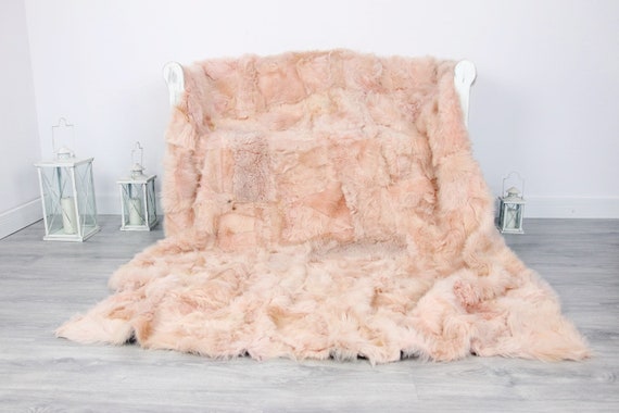 Luxurious Toscana Sheepskin Real Fur Throw | Real Fur Blanket | Sheepskin throw | Pink Throw