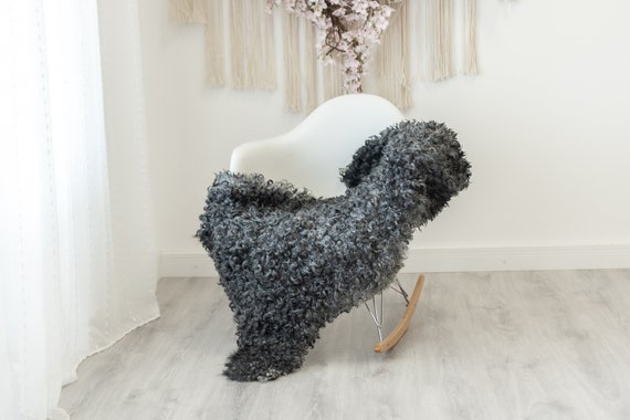 Real Sheepskin Rug Genuine Rare Gotland Sheepskin Rus - Curly Fur Rug Scandinavian Sheep skin - Curly Rug Gray Sheepskin #G16