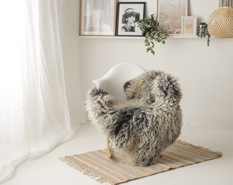 Real Sheepskin Rug Genuine Rare Gotland Sheepskin Rus - Curly Fur Rug Scandinavian Sheep skin - Ivory Gray Sheepskin #G15