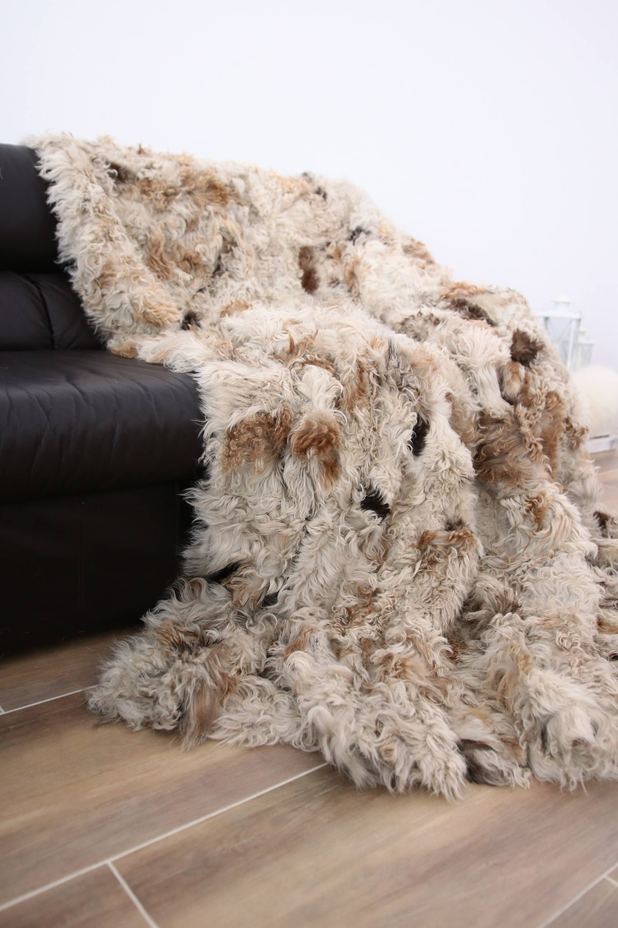 Sheepskin Throw Gotland Bed Throw Beige Throw Sofa Throw Scandinavian Bed Throw